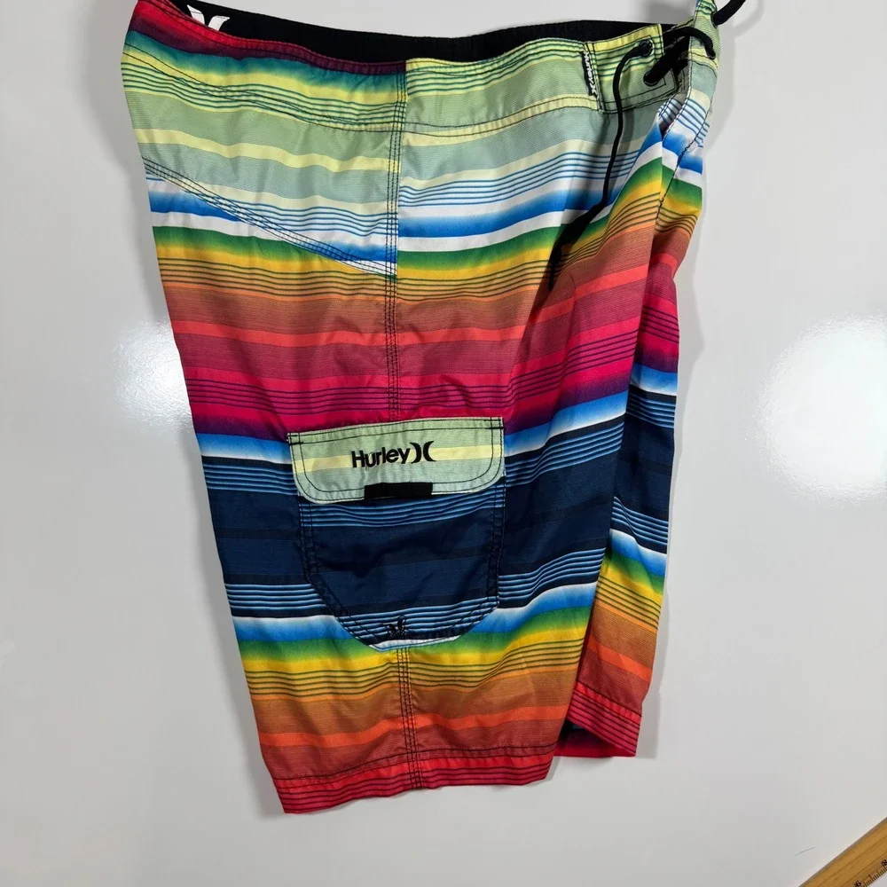 Hurley Striped Board Shorts Swim‎ Trunks Beach Surf Colorful Size 34